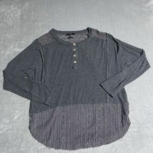 Miss Me Top Womens Medium Gray Pieced Lace Henley Tunic Top Boho